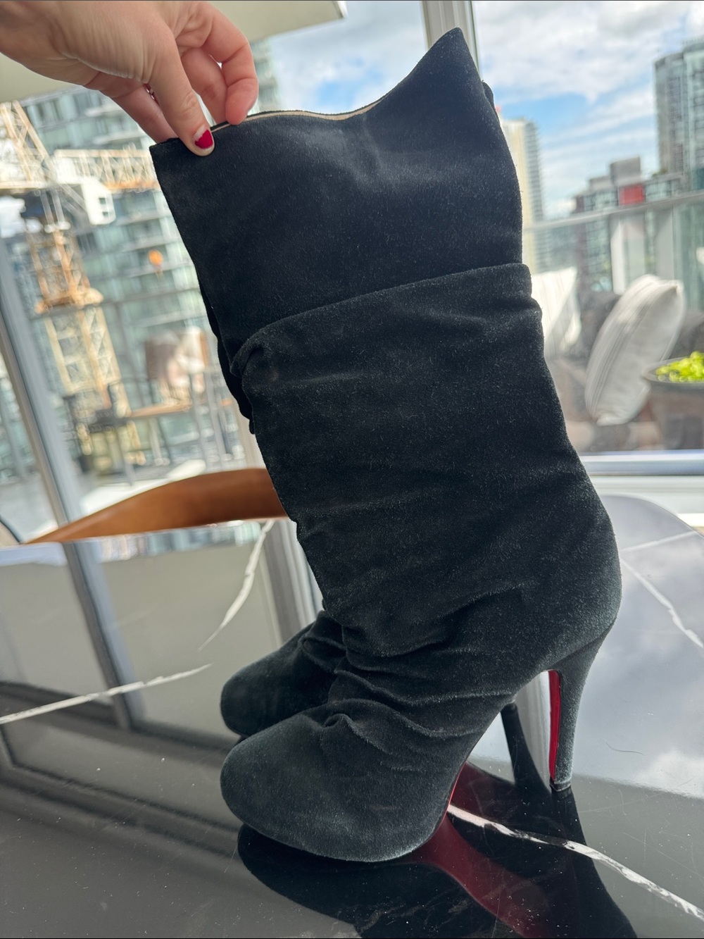 Black Suede High-Heel Slouch Christian Louboutin Boots